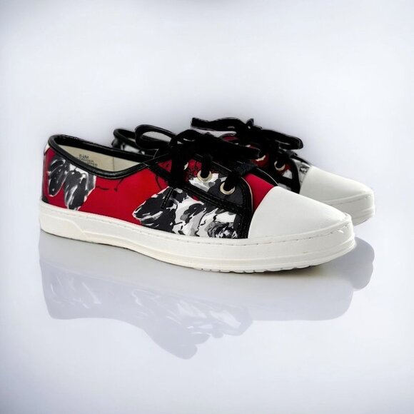NEW Anne Klein iflex Red & Black Floral Lace Up Cap Toe Sneakers Size 6.5 - Picture 1 of 8